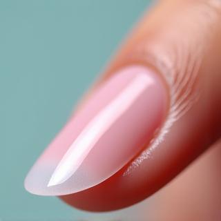 Vernis à ongles blanchissant transparent sur un ongle.